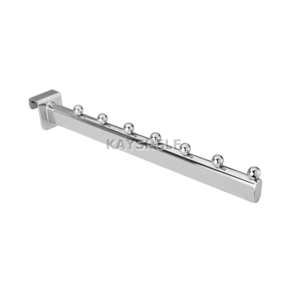 Chrome 5-Ball Display Hook for Oval/Rectangular Crossbar, Metal Clothing Rack Arm, Garment Display Bracket for Retail Store Fixture