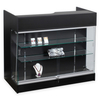 Black Laminate Wood 48 Inch Point Of Sale Display Showcase Register Check Out Counter With Glass Shelves