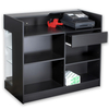 Black Laminate Wood 48 Inch Point Of Sale Display Showcase Register Check Out Counter With Glass Shelves