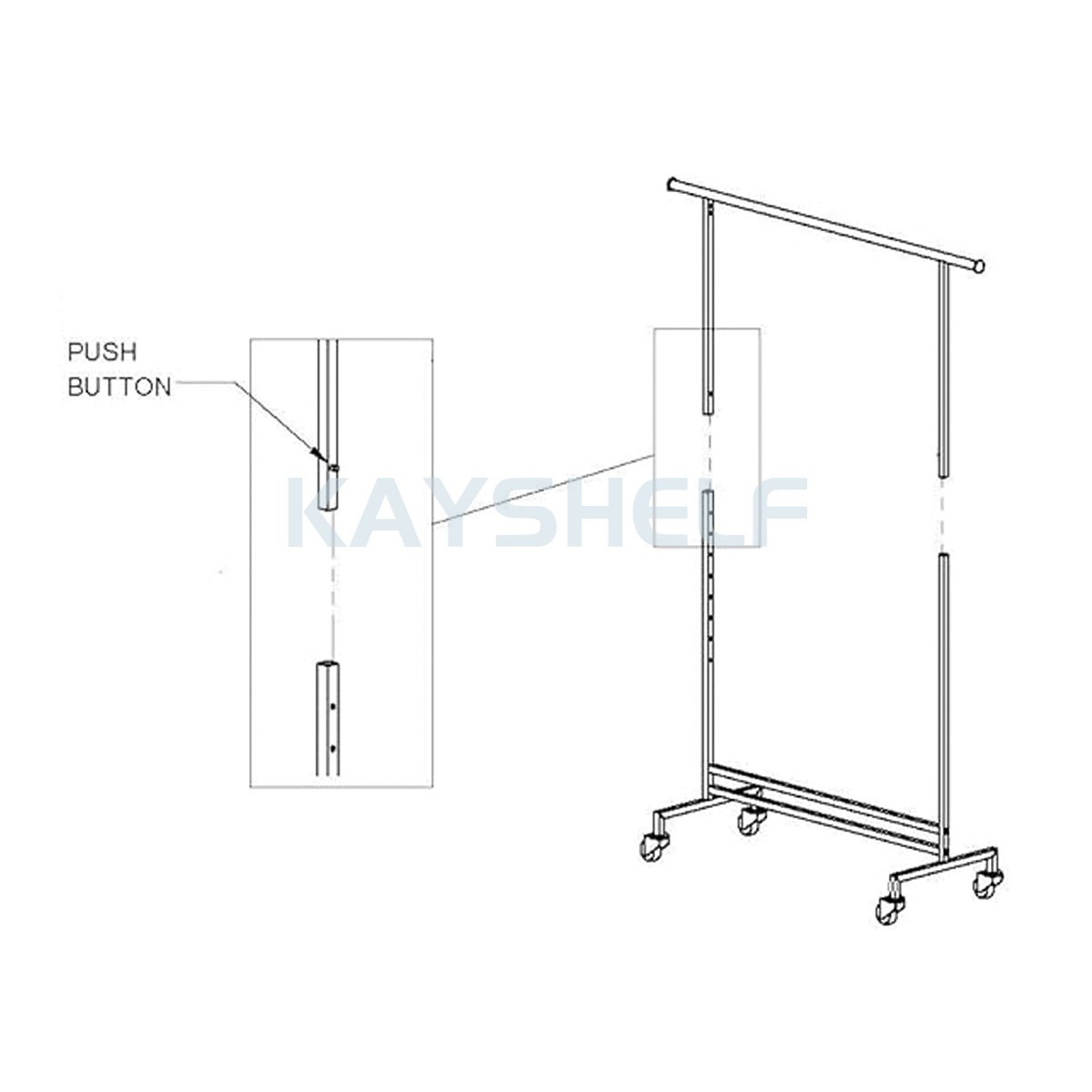 Adjustable Single Hang Rail Rolling Clothes Rack in Chrome Finish