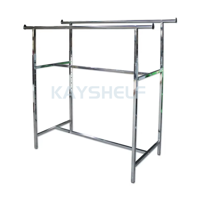 Chrome Steel Garment Racks Double Rail Clothing Display Rack with Height-Adjustable Rails