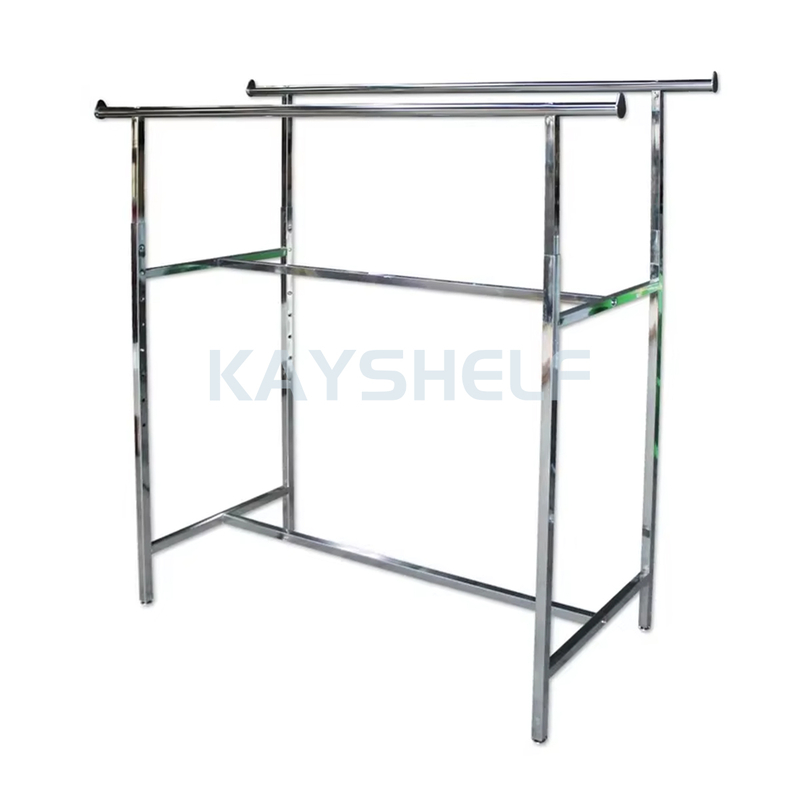 Chrome Steel Garment Racks Double Rail Clothing Display Rack with Height-Adjustable Rails