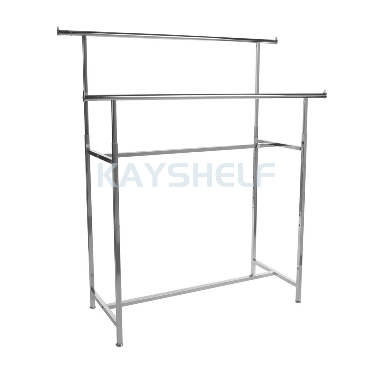 Chrome Steel Garment Racks Double Rail Clothing Display Rack with Height-Adjustable Rails