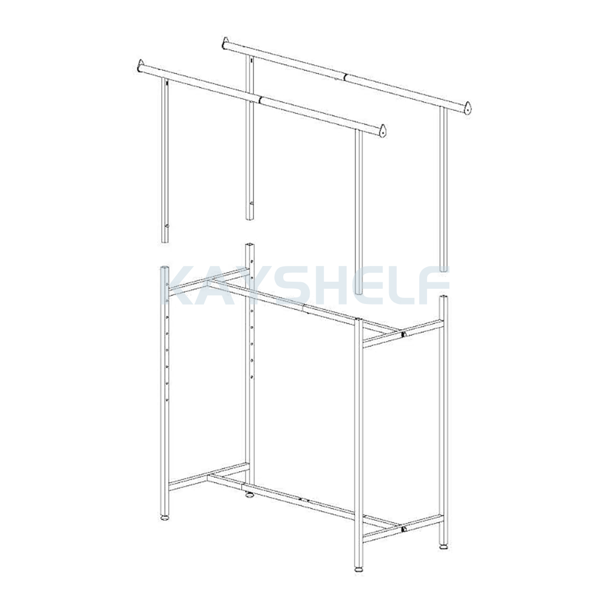 Chrome Steel Garment Racks Double Rail Clothing Display Rack with Height-Adjustable Rails